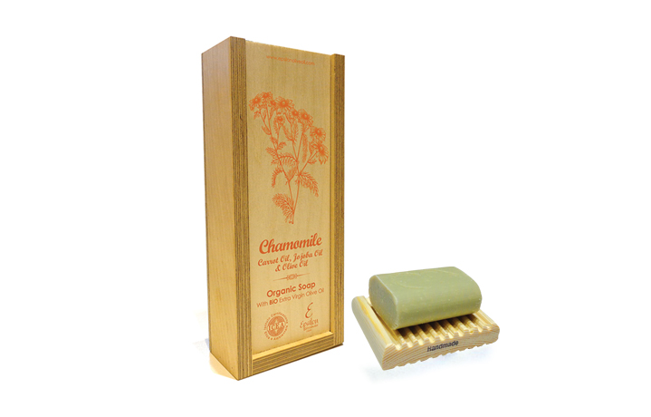 Handmade Organic olive oil soap with chamomile, carrot oil and jojoba oil.