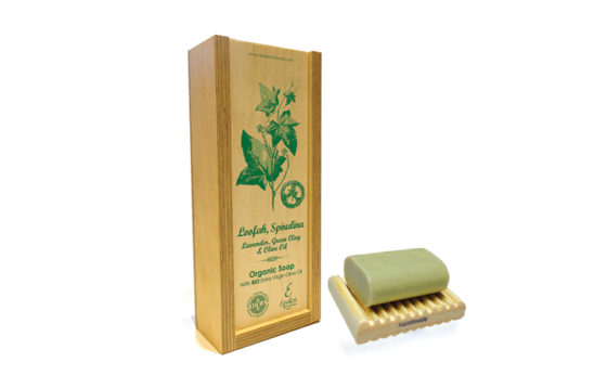 Handmade Organic olive oil soap with lavender, spirulina, green clay and loofah.